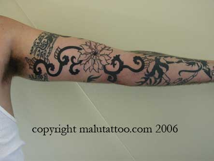 Tribal Tattoo American Arm of Flowers
